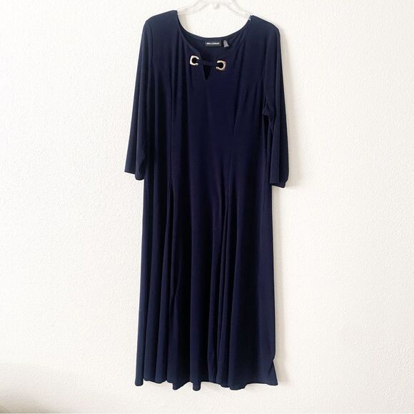 Nina Leonard Swing Dress With Pockets Gold Embellished Navy Blue Size XL - Picture 1 of 3